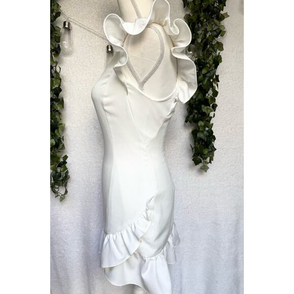 DO + BE White Ruffled One Sleeve Asymmetrical Mini Dress Small - Picture 5 of 14